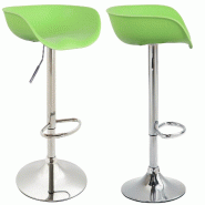 Décoshop26 - Lot de 2 tabourets de bar assise réglable en hauteur et pivotant en plastique vert pieds tulipe en métal chromé avec TDB10272 - méta