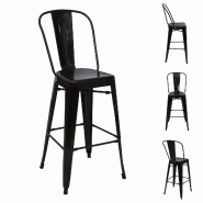Décoshop26 - Lot de 4 tabourets de bar avec dossier design industriel en métal noir avec repose-pieds 04_0000612 - noir 3000039332698