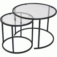 Ensemble de 2 tables gigognes rondes en métal et verre Aurum noir avec verre transparent Hanah Home - 8684283511716 Ensemble de 2 tables gigognes rondes en métal et verre Aurum noir avec verre transparent Hanah Home - 8684283511716