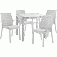Ensemble de 4 fauteuils avec une table carrée en rotin blanc - blanc plastique polypropylène 8050054388571