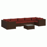 Helloshop26 - Salon de jardin meuble d'extérieur ensemble de mobilier 8 pièces avec coussins résine tressée marron 02_0017722 - marron verre 30001