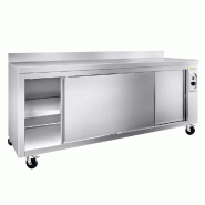 Meuble bas inox chauffant 2000x600 mm adossé sur roulettes PREMIUM - GOLDINOX - gris inox 3701770819133