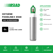 Oxygène alimentaire FOODLINE® E948 SIAD - haute concentration 60-80% - pour MAP viandes rouges - FOOD 10, 11, 12, 14