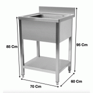 Plonge evier 1 bac avec sous tablette P600 mm - L700 mm - STSK076