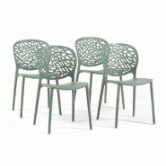 RATTATAN Lot de 4 chaises d'extérieur empilables en polypropylène dossier ajouré design naturel pour jardin terrasse bar restaurant Linda - vert -