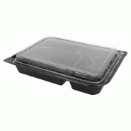 Barquette micro ondable 4 comp fond noir +couv transp 27x20,6x5cm - par 300