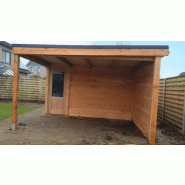 Carport avec abri de jardin - Structure en bois français, épaisseur 48 mm, avancée de 3 m