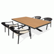 DCB GARDEN Ensemble repas de jardin 4 places en aluminium de coloris gris anthracite avec plateau en polywood effet bois (180X100 cm) - LAMU - 3700286