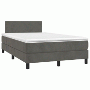 Décoshop26 - Cadre de lit LED avec sommier tête de lit matelas surmatelas 120x200 cm tissu velours gris foncé TDL0207729 - gris 3001226188005