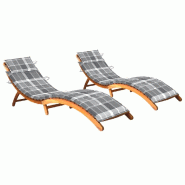 Helloshop26 - Lot de 2 transats chaise longue bain de soleil lit de jardin terrasse meuble d'extérieur avec coussins bois d'acacia 02_0012040 - multi