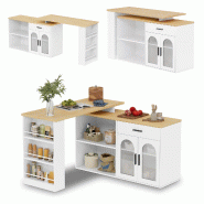 Merax îlot de cuisine avec table pivotante à 360°, rangements, buffet, bureau et bar, tiroirs et étagères, Blanc - blanc Bois manufacturé N635P4
