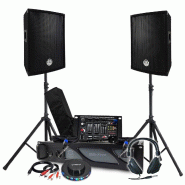Pack Sono 1600W BM SONIC Amplificateur 1000W, Paire d'Enceintes, Table de Mixage, Pieds, Casque, Câbles, Micro Ovni LED DJ Fête - 3666638038234