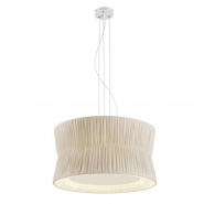 Suspension cora à équiper de 3 ampoules e27 avec abat jour lamellé en coton coloris beigeeloppé beige