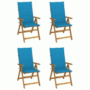 VidaXL Chaises Inclinables De Jardin Lot De 4 Et Coussins Bois Acacia - bleu 8720286296004