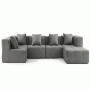 Canapé d'angle modulaire MILYSOFA SOFABULOUS 5 places avec méridienne Tissu fine bouclette Gris nuage - MS-BULOUS-6-CG