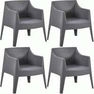 CLP Ensemble de 4 chaises de jardin Bartal Gris foncé - gris plastique 327745