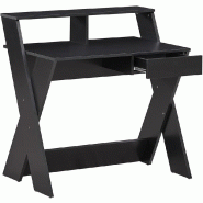 COSTWAY Bureau informatique avec tiroir, bureau avec rehausseur d'écran, table de travail en bois en forme de X pour petits espaces - noir en carton