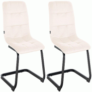 Décoshop26 - Set de 2 chaises de salle à manger coutures décoratives carrées en velours crème et pieds luge en métal noir 10_0001578 - beige mé