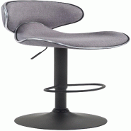 Décoshop26 - Tabouret de bar x1 sièges modernes aux lignes ondulées en tissu gris clair pied trompette métal noir 10_0005966 - gris métal 3000265