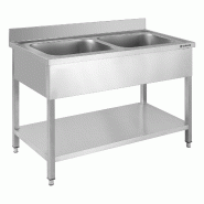 GastroHero Table de lavage Basic 12x7 avec 2 cuves, dosseret et étagère inférieure - inox SPT-BASIC12X7M2