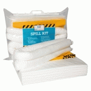 Kit intervention pour déversements dhuile, 10 tapis à fibres, 2 boudins ø7,5cm x1,2m 2 sacs poubelle 110l avec attaches