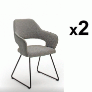 LOT DE 2 CHAISES DESIGN NABAS TISSU GRIS PIEDS TRAÎNEAU LAQUE ANTHRACITE