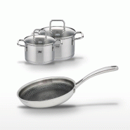 Lot Poêle 24 cm et 2 Faitouts 12/14 cm Elo Relief Evolution - gris inox 3176239954432