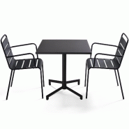 Oviala Business Ensemble table 70 cm et 2 fauteuils de jardin en métal gris anthracite - gris acier 114679