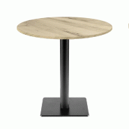 RestooTab - Table Milan T Ø70cm décor erable kanaka - marron fonte TB-MIT-R70M-KANAKA