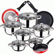 San Ignacio - Batterie de cuisine Cassel : 6 casseroles avec couvercles et jeu de 3 poêles Ø16/20/24 cm en acier inox/aluminium embouti - PK3887
