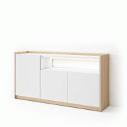 SKRAUT HOME Buffet salon et cuisine, 156x80x37 cm, 3 Portes, LED, Blanc et Chêne Soft - blanc Bois manufacturé 701_6