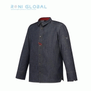 Veste de cuisine homme - denim rouge - manches longues - coton - pans biseautés - VINHO ROBUR_0