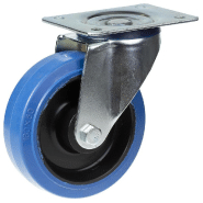 Roulette pivotante de 160 mm avec caoutchouc élastique bleu sur roue centrale en nylon Roulette pivotante de 160 mm avec caoutchouc élastique bleu sur roue centrale en nylon