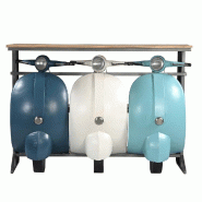 Console Road to Vintage bleu/blanc plateau bois 138x52x100 cm