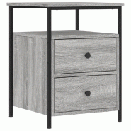 Décoshop26 - Table de chevet avec deux tiroirs et étagère 44 x 45 x 60 cm bois d'ingénierie gris DEC034669 - gris 3000260240663