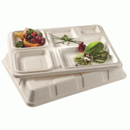 Kit plateau repas Natura 4 assiettes couvercles rPET 39x30x5.5cm - par 100