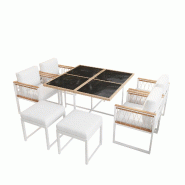 Merax ensemble repas de jardin, 7-pièces, rotin, tressage corde, blanc - blanc multi-matériau OT30678A