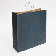 Sac kraft bleu poignées torsadées 45x15x49cm - par 50 - Grand format, robuste et élégant
