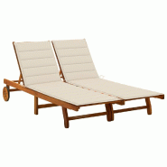 VidaXL Chaise Longue De Jardin 2 Places Avec Coussins Acacia Solide - marron Bois massif 3061376