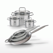 Batterie de cuisine 3 poêles 24/28/32 cm et 3 faitouts 12/14/20 cm en inox Elo Collection Relief Solution Citrin - gris 3176239940336_0