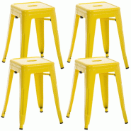 CLP Lot de 4 tabourets bas au style industriel Armin en métal Jaune - jaune métal 101156807