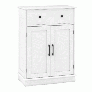 COSTWAY Armoire bain avec tiroir, portes et étagère réglable, bois, 56x30x80cm, blanc - blanc Bois manufacturé VH34028IT