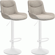 Décoshop26 - Lot de 2 tabourets de bar pivotant forme ergonomique surpiqûres décoratives en tissu taupe cadre en métal blanc 10_0005995 - blanc m�