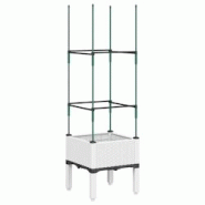 Helloshop26 - Jardinière bac lit surélevé plantes fleurs terrasse jardin avec treillis 40 x 40 x 142,5 cm PP blanc 02_0038294 - 3000214154992
