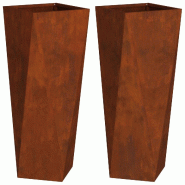 Helloshop26 - Lot de 2 jardinières extérieures modernes 30 x 30 x 75 cm avec base intégrée en acier rouillé 02_0053019 - acier 3000237710281