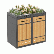 Merax poubelle pour 2 poubelles de 240 L, avec toit végétal, 132 x 80 x 124 cm, acier galvanisé, gris - gris métal OT3467S