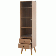 Merax Vitrine 39.8 x 35 x 160 cm, armoire haute étroite avec porte vitrée, 3 étagères réglables et 2 tiroirs, armoire polyvalente couleur bois na
