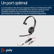 Micro-casque monaural USB-C Poly Blackwire 5210 + prise 3,5 mm + adaptateur USB-C/A (lot)