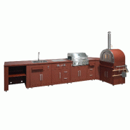 Oviala Business Oviala Cuisine d'extérieur angle 6 éléments dont 3 modules de cuisson/évier en acier 96 x 552 x 66 cm brique - marron acier 115323