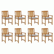 VidaXL Chaises De Jardin Avec Coussins Lot De 8 Bois D Acacia Solide - multicolore 3078180